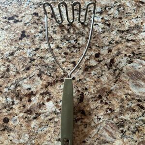 Vintage Stainless Steel Potato Masher with Green Handle